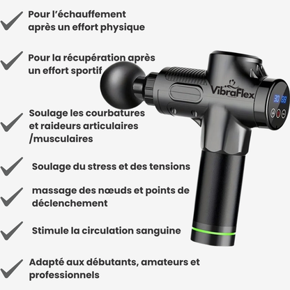 Pistolet de Massage VibraFlex™ – 30 Vitesses, 6h d’Autonomie & Massage Musculaire Pro